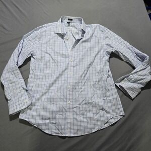 J.Crew Thompson Button Down XL 17 17.5 Blue White Check Flex Wrinkle‎ Free Shirt